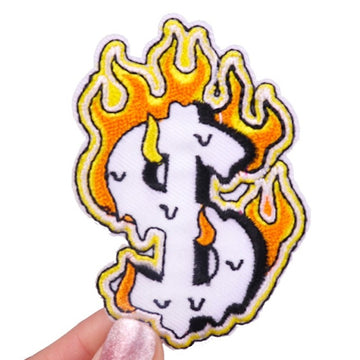 Cool 'Flaming Dollar Sign' Embroidered Patch