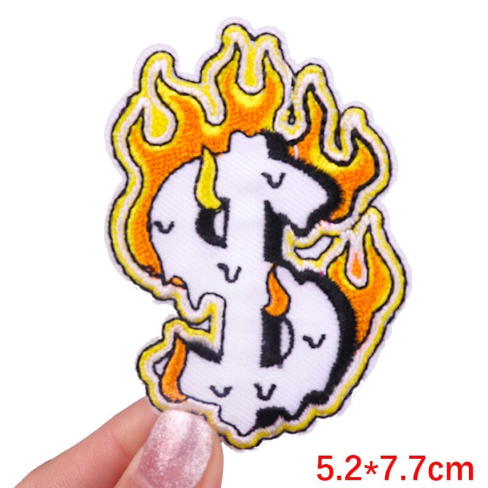 Cool 'Flaming Dollar Sign' Embroidered Patch