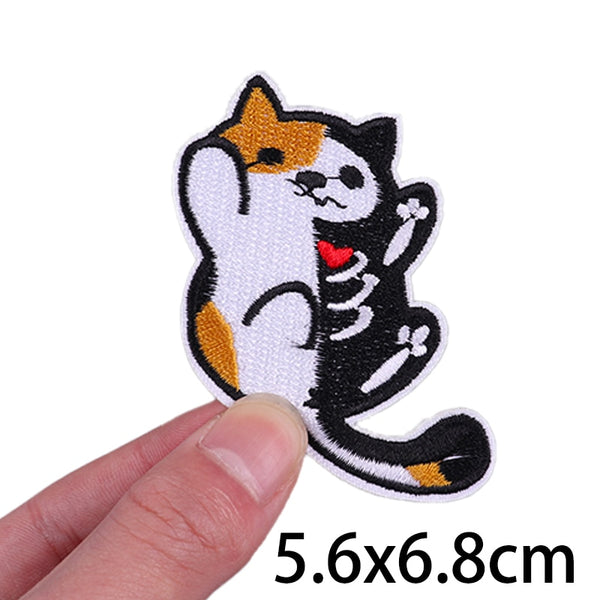 Cat 'Half Skeleton' Embroidered Velcro Patch