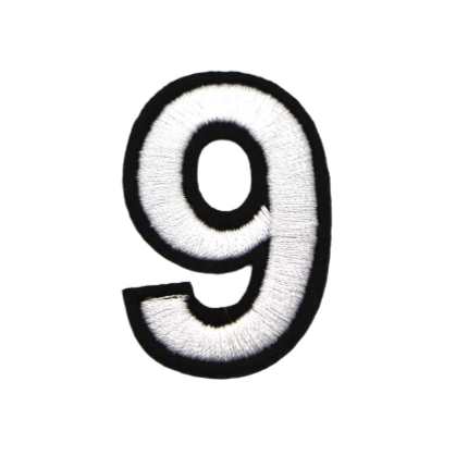 Black and White Number 'Nine' Embroidered Patch