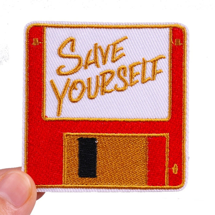 Floppy Disk 'Save Yourself' Embroidered Patch