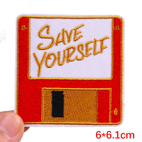 Floppy Disk 'Save Yourself' Embroidered Patch