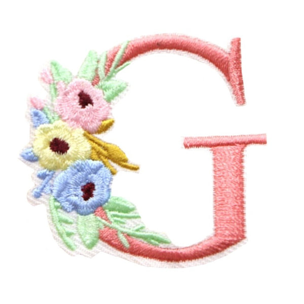 Cute 'Pink Letter G | Flowers' Embroidered Patch