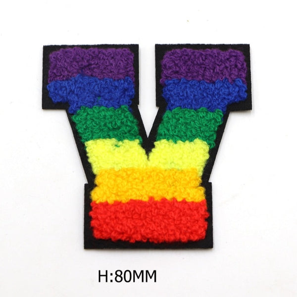 Rainbow Chenille 'Letter V' Embroidered Patch