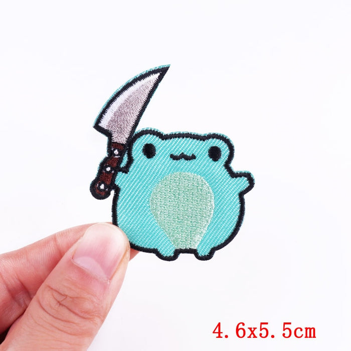 Cute 'Frog | Holding Knife' Embroidered Patch