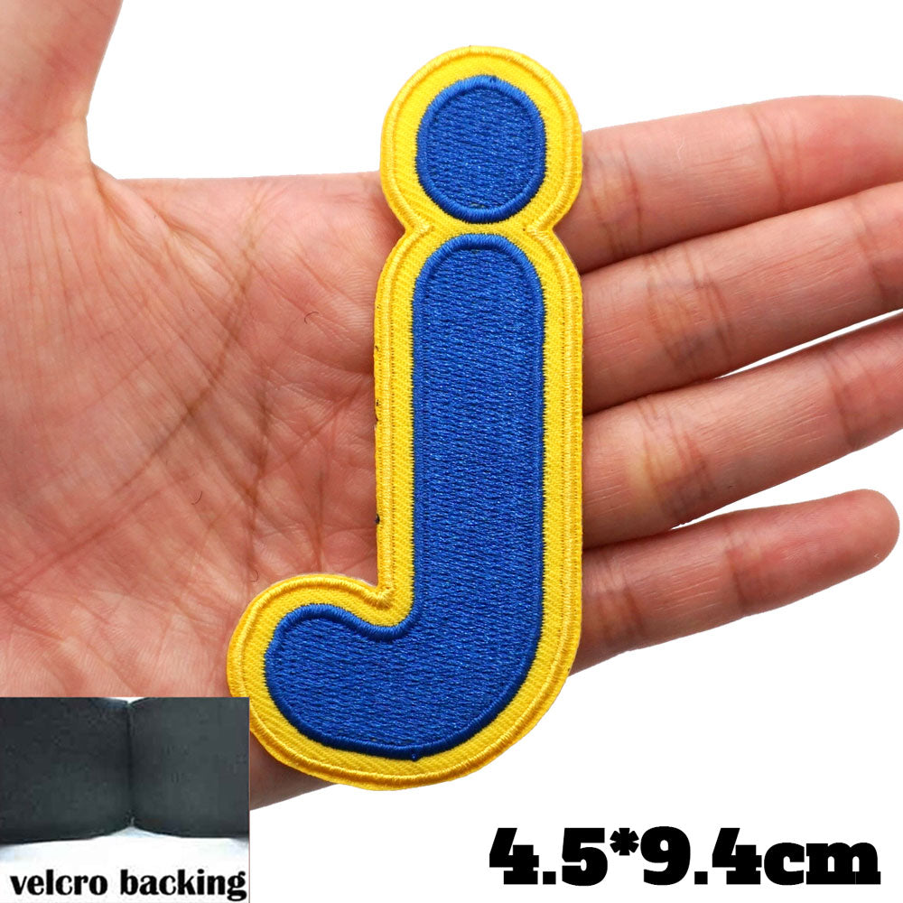 Small Letter J 'Yellow and Blue' Embroidered Velcro Patch