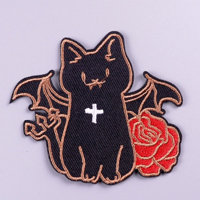 Halloween 'Black Cat Vampire | Bat Wings' Embroidered Velcro Patch