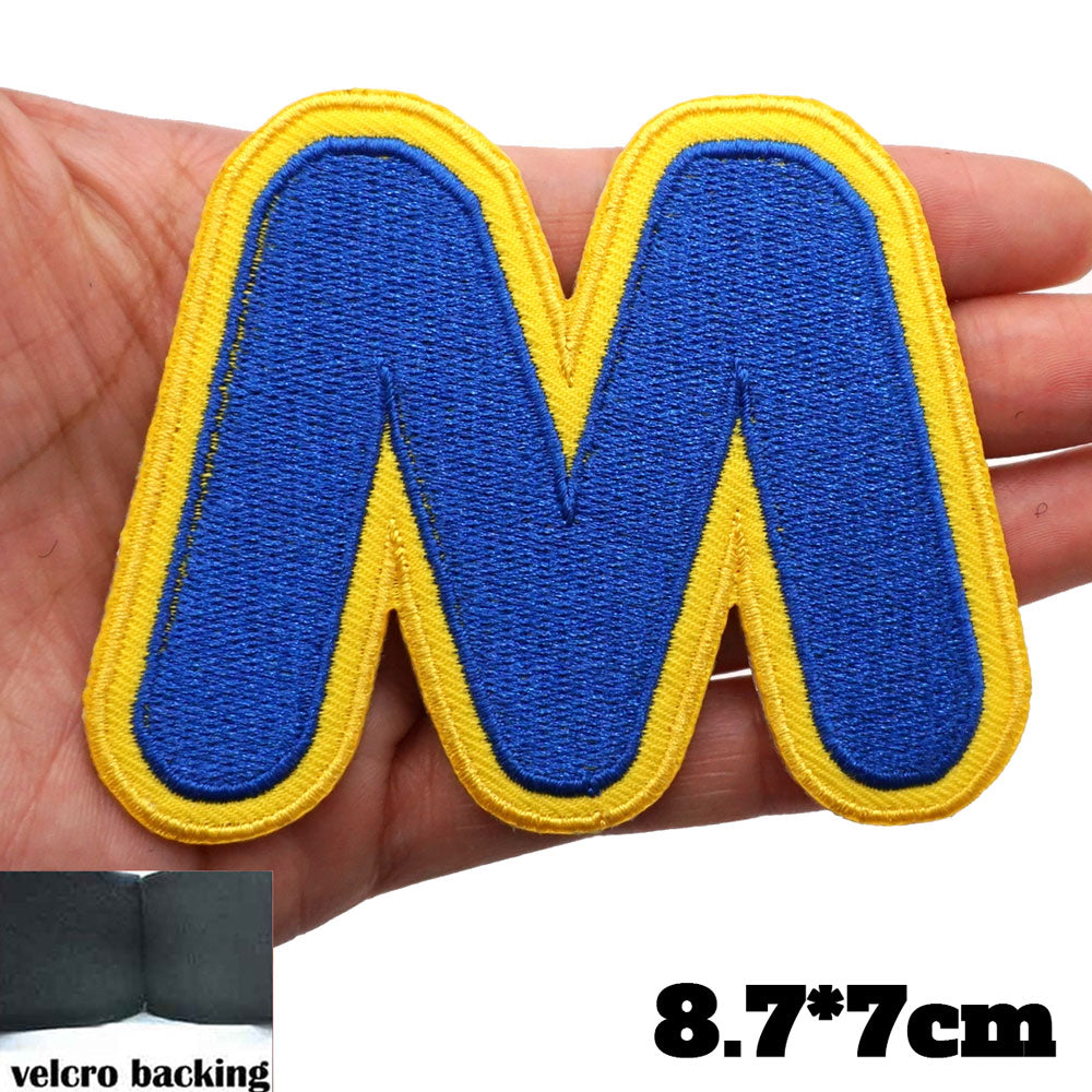 Big Letter M 'Yellow and Blue' Embroidered Velcro Patch