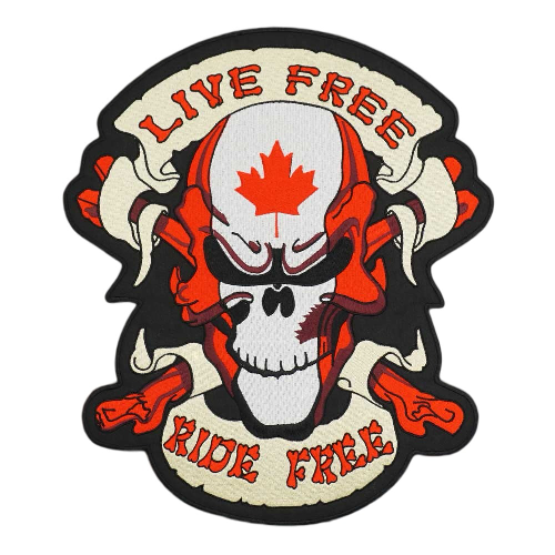 Skull 'Live And Ride Free | Canada Flag' Embroidered Patch