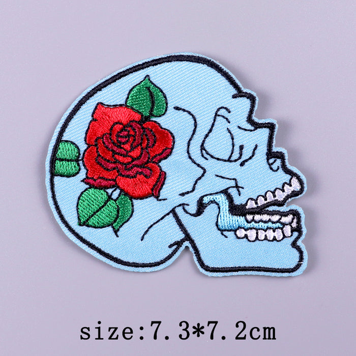 Skull 'Red Rose' Embroidered Patch