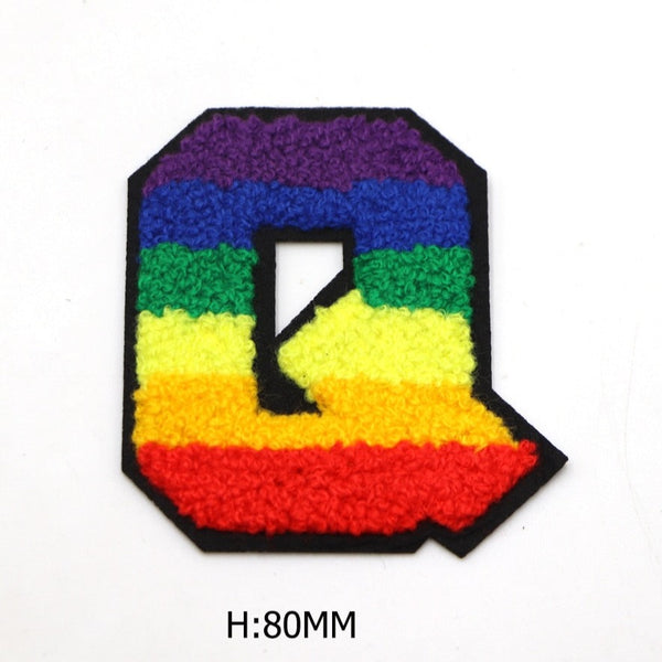 Rainbow Chenille 'Letter Q' Embroidered Patch