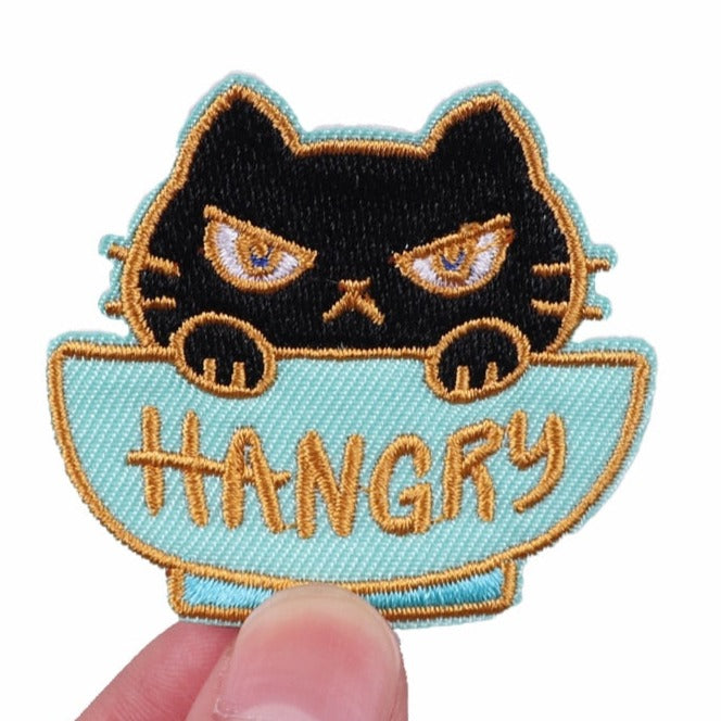 Black Cat 'Hangry | Peeking' Embroidered Velcro Patch