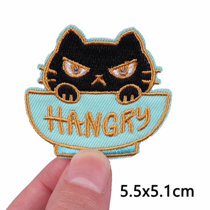 Black Cat 'Hangry | Peeking' Embroidered Velcro Patch