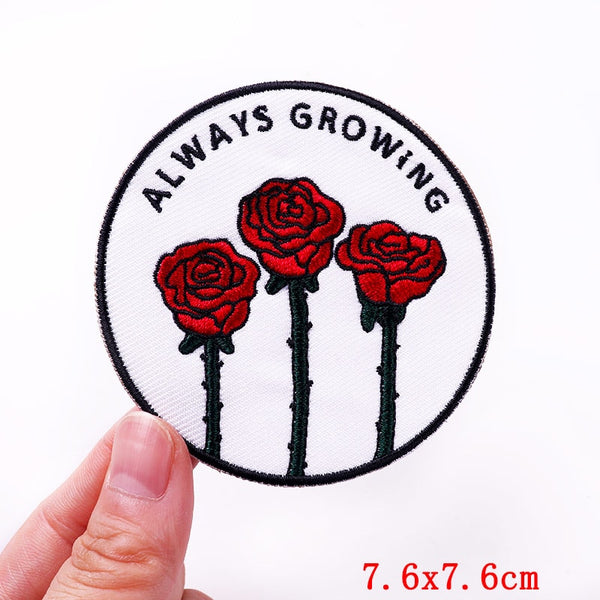 Always Growing 'Three Red Roses' Embroidered Patch