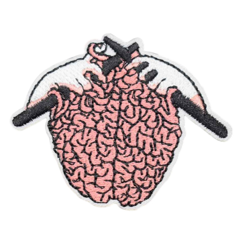 Cute 'Brain Knitting | Pink' Embroidered Patch