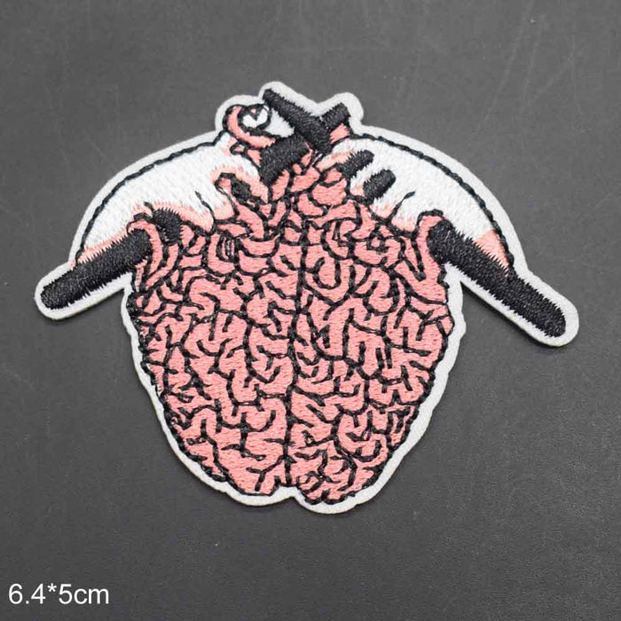 Cute 'Brain Knitting | Pink' Embroidered Patch