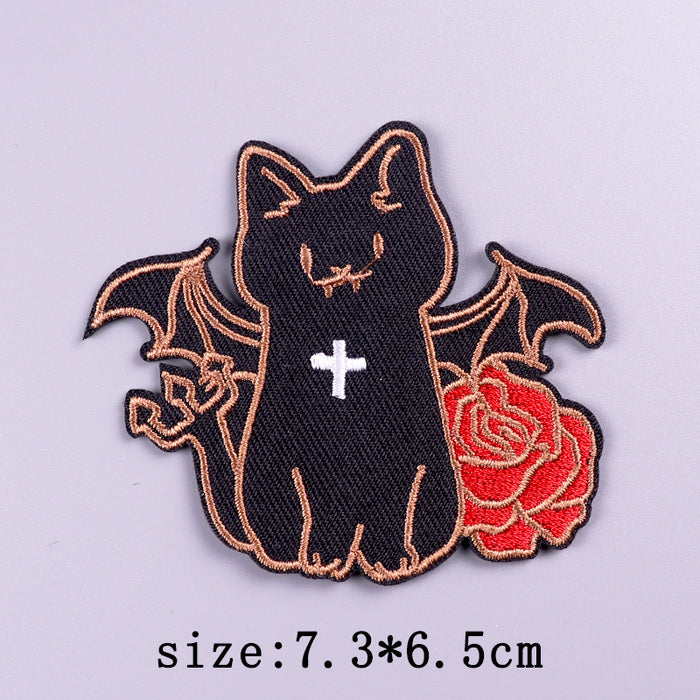 Halloween 'Black Cat Vampire | Bat Wings' Embroidered Velcro Patch