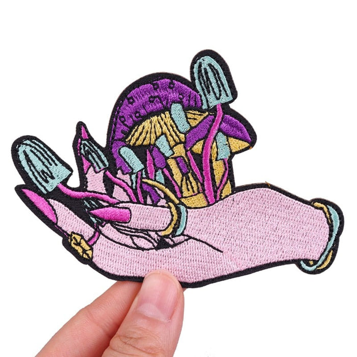 Cute 'Mushrooms In Hand' Embroidered Patch