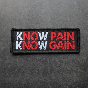 Quote 'Know Pain Know Gain' Embroidered Velcro Patch