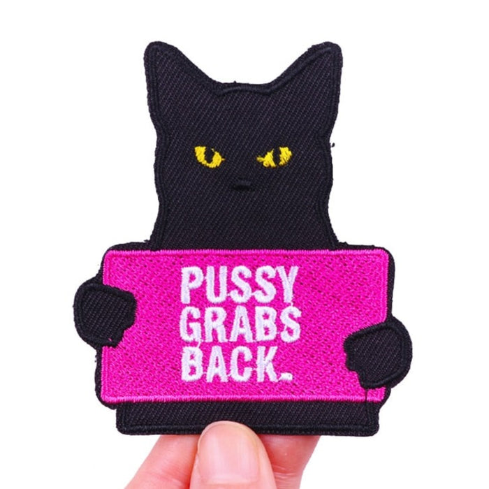 Black Cat 'P**sy Grabs Back' Embroidered Velcro Patch