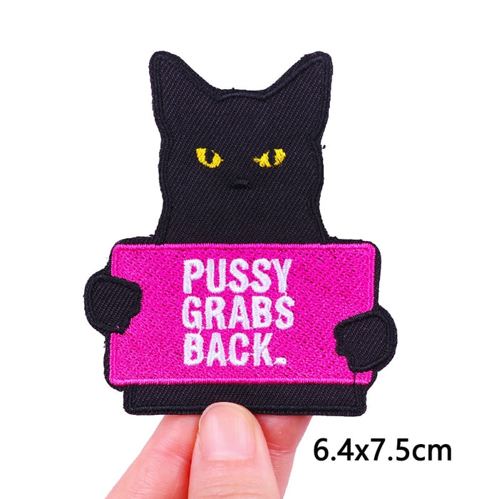 Black Cat 'P**sy Grabs Back' Embroidered Velcro Patch