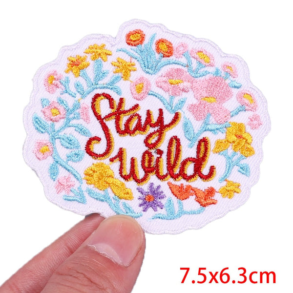 Cute 'Stay Wild | Floral' Embroidered Patch