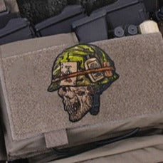 Skull 'Combat Helmet' Embroidered Velcro Patch