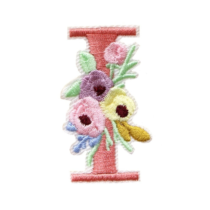 Cute 'Pink Letter I | Flowers' Embroidered Patch