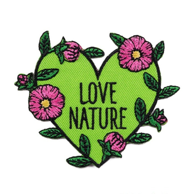 Heart Shaped 'Love Nature' Embroidered Patch