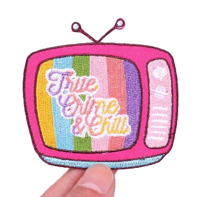 Cute 'Colorful TV | True Crime And Chill' Embroidered Patch