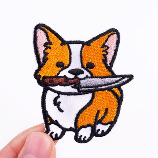 Cute 'Corgi | Knife In Mouth' Embroidered Patch
