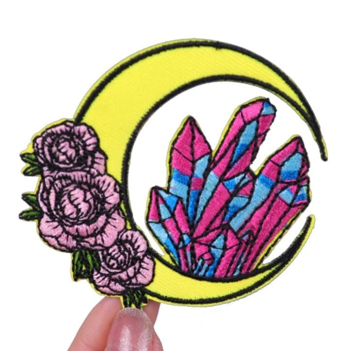 Crescent Moon 'Crystals And Roses' Embroidered Patch