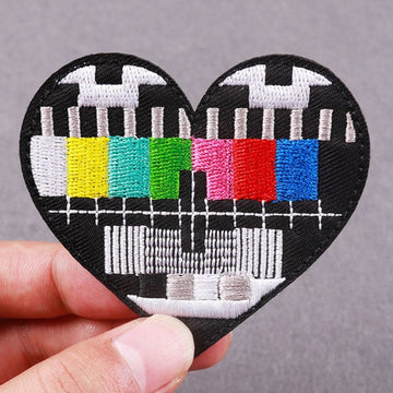 Heart Shaped 'TV Test Pattern' Embroidered Patch