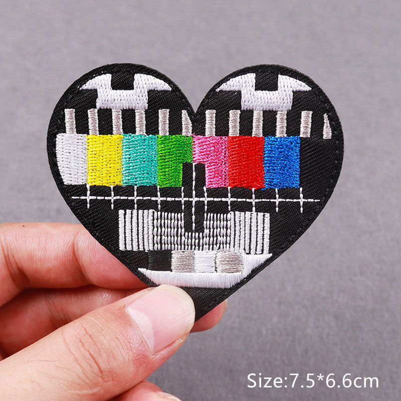 Heart Shaped 'TV Test Pattern' Embroidered Patch