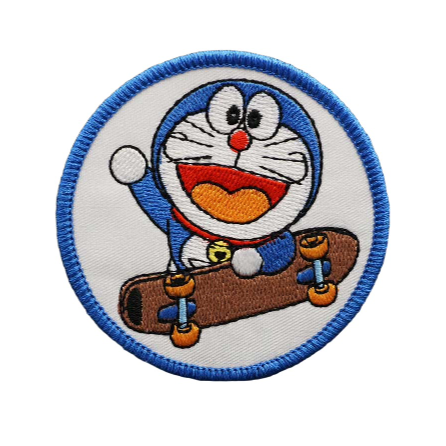 Doraemon 'Skateboard | Round' Embroidered Velcro Patch