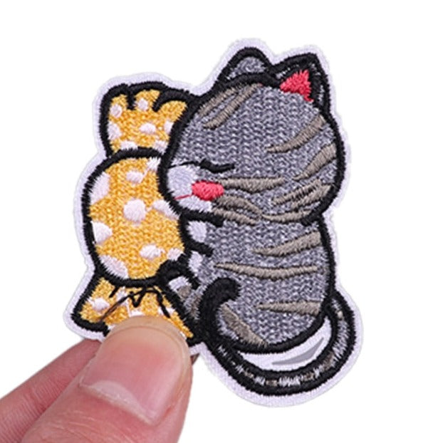 Cute Cat 'Hugging Candy' Embroidered Velcro Patch