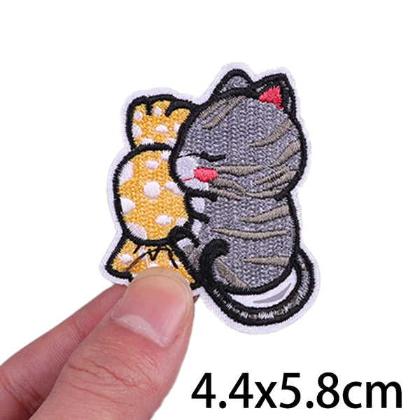 Cute Cat 'Hugging Candy' Embroidered Velcro Patch