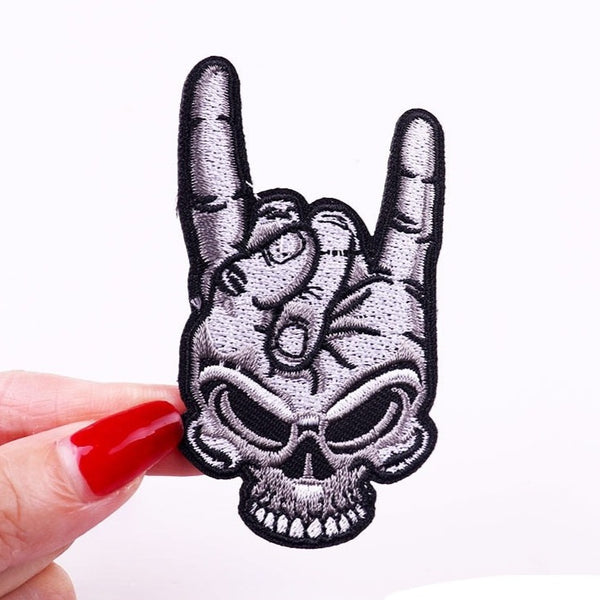 Skull 'Rock On Hand Sign' Embroidered Patch