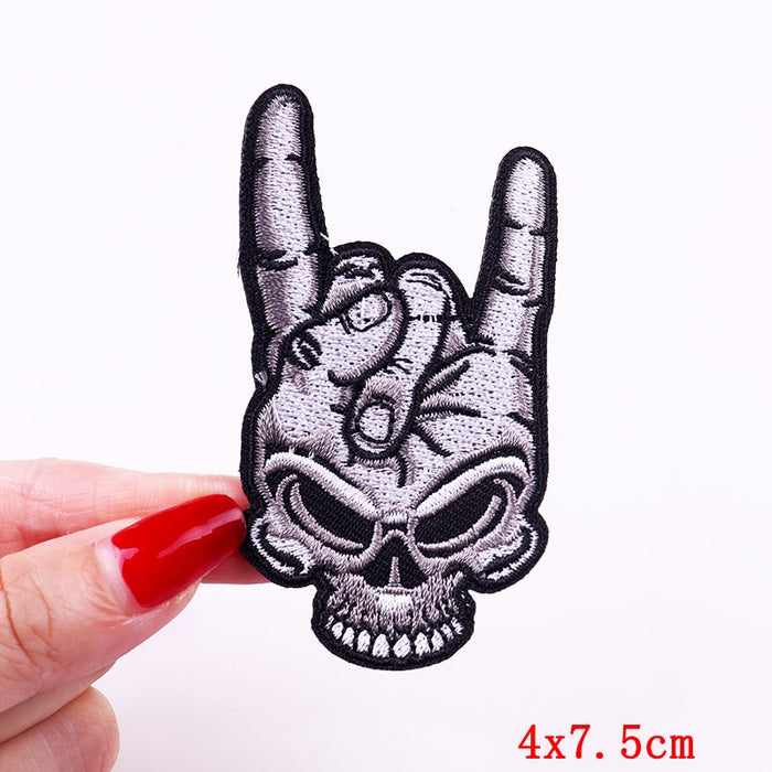 Skull 'Rock On Hand Sign' Embroidered Patch