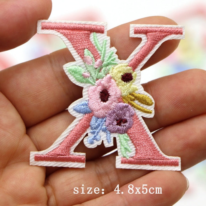 Cute 'Pink Letter X | Flowers' Embroidered Patch