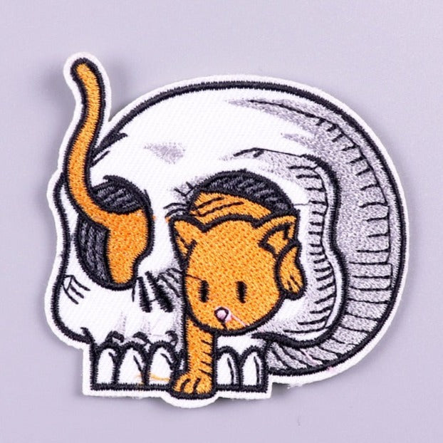 Ginger Cat In Skull Embroidered Velcro Patch