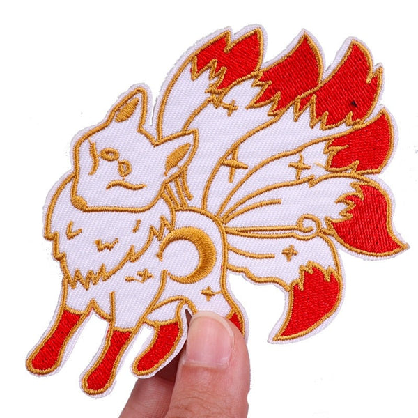 Cute 'Six-Tailed Fox | White' Embroidered Patch