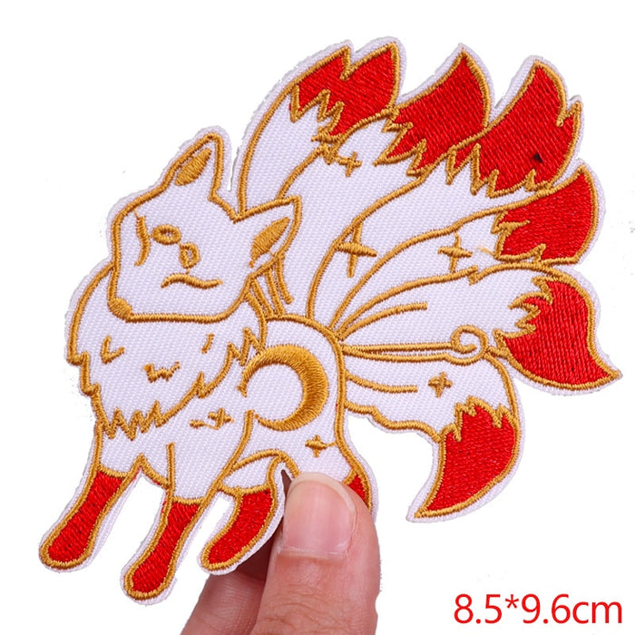 Cute 'Six-Tailed Fox | White' Embroidered Patch
