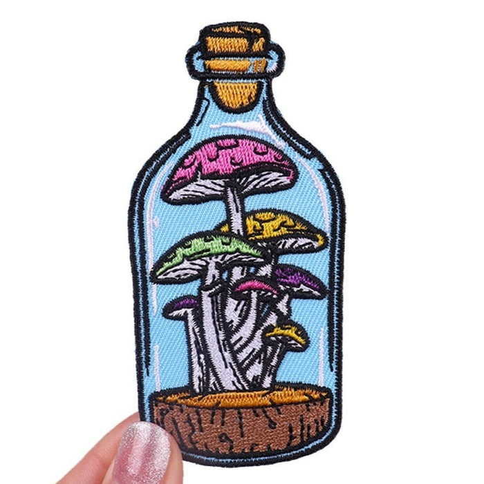 Cute 'Mushrooms In A Bottle | Colorful' Embroidered Patch