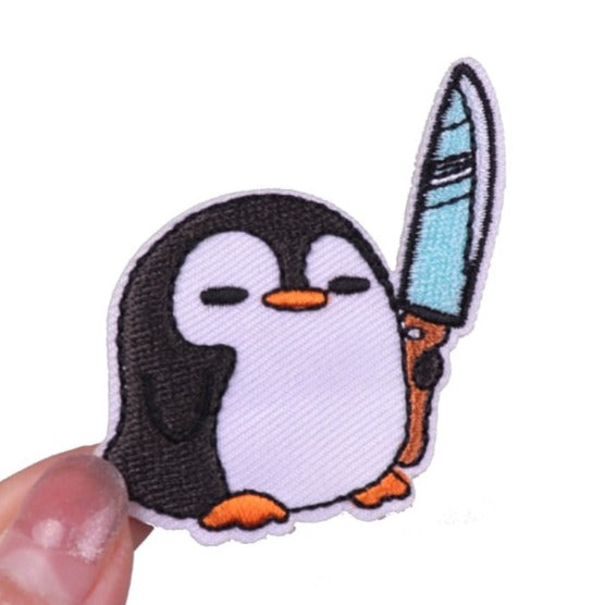 Cute 'Penguin | Holding A Knife' Embroidered Patch