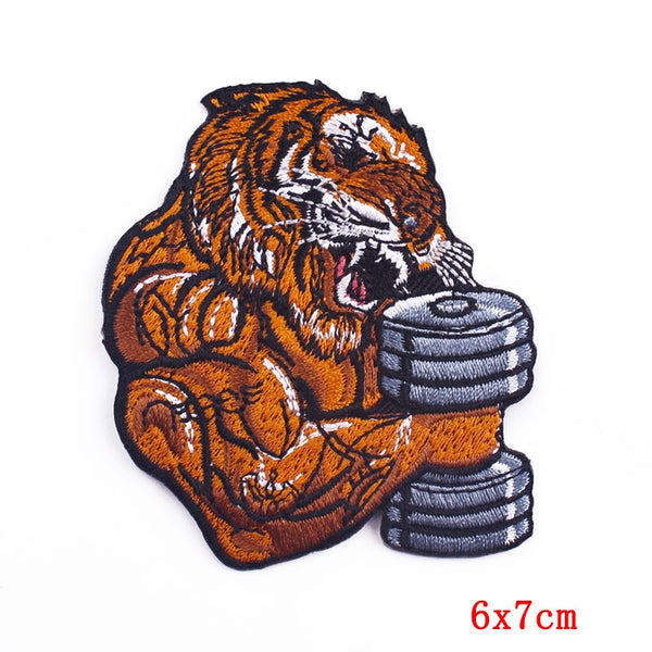 Tiger 'Lifting A Dumbbell' Embroidered Patch