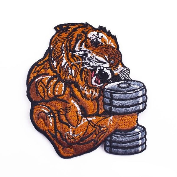 Tiger 'Lifting A Dumbbell' Embroidered Patch