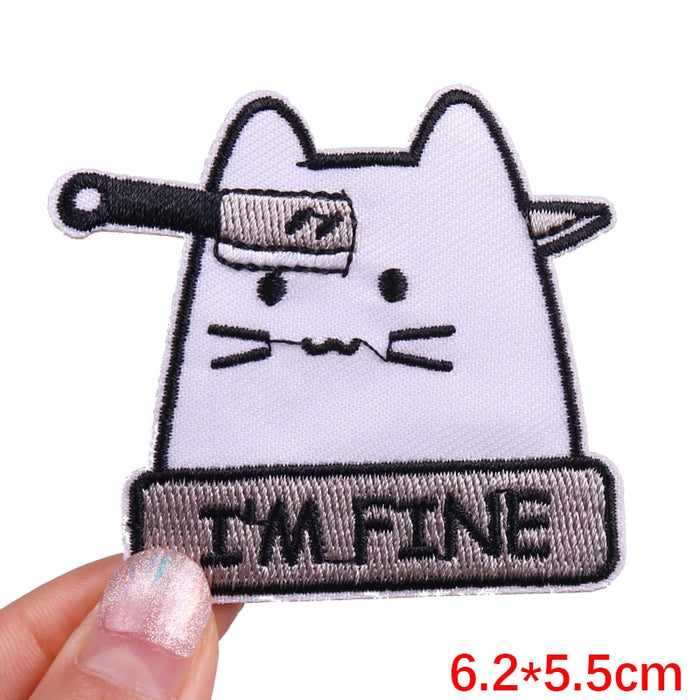 Cat 'I'm Fine | Knife Stuck In Head' Embroidered Patch
