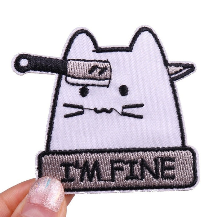 Cat 'I'm Fine | Knife Stuck In Head' Embroidered Patch