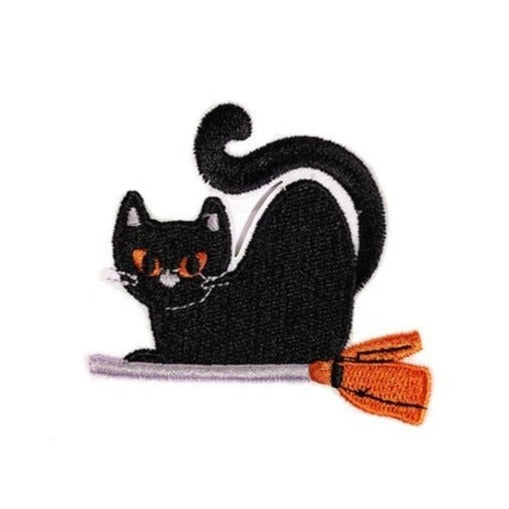 Halloween 'Black Cat | Witch Broom' Embroidered Patch